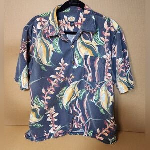 Tommy Bahama Black and Green Tropical Casual Button Down Shirt